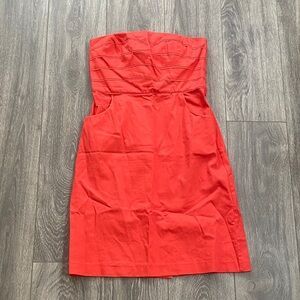Spense - Cotton Strapless Knee-Length Dress in Coral Orange - Size 6